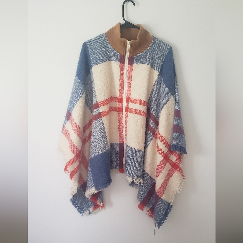 Multicolor plaid poncho